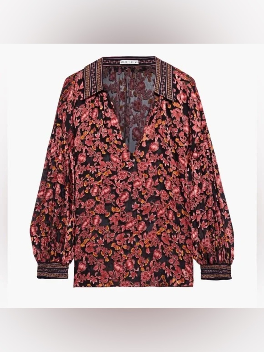 Alice + Olivia Floral Boho Silk Blouse - Size L - NWOT